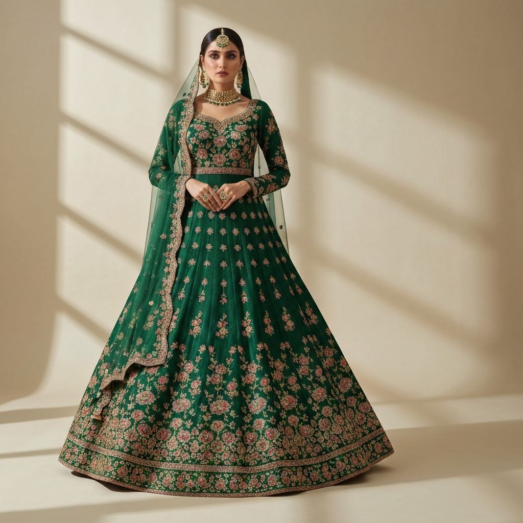 Luxury anarkali suit with intricate embroidery perfect for Indian wedding festivities and celebrations