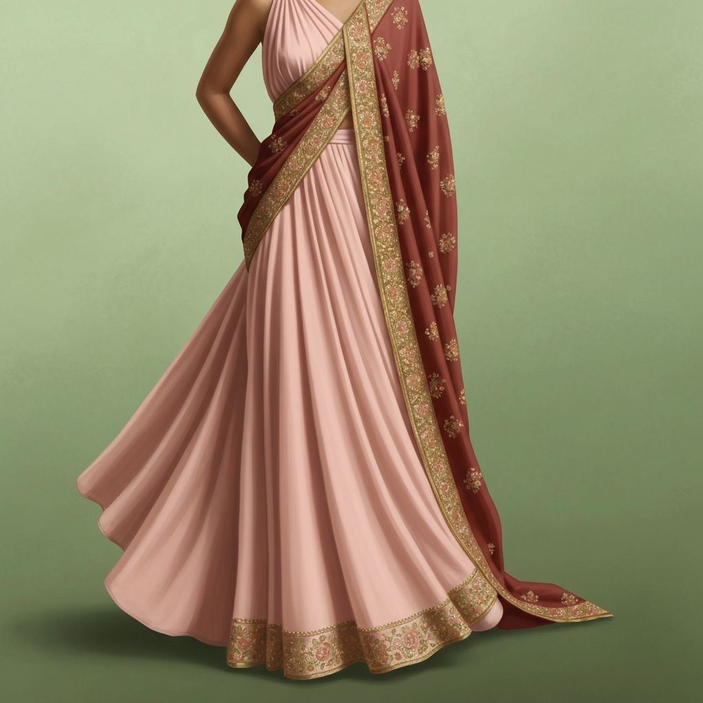 Grecian-inspired fusion gown with Indian draping and embellishments for destination wedding